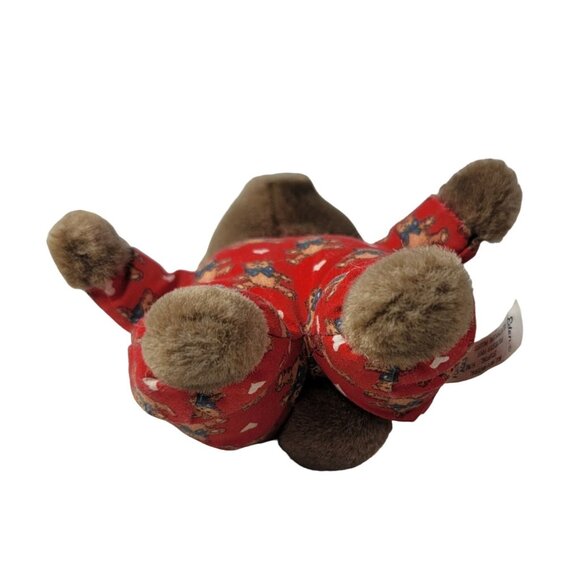 Eden Teddy Bear Plush Dark Brown 8" Red Pajamas Heart & Puppy Print Vintage - Picture 5 of 9
